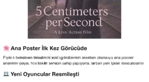 “5 Centimeters per Second” Canlı Çekim Filminden Yeni Poster ve Oyuncu Kadrosu “5 Centimeters per Second” Canlı Çekim Filminden Yeni Poster ve Oyuncu Kadrosu